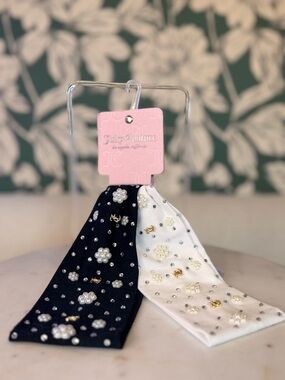 Juicy Couture Black & White Embellished Pearl Headband Duo NWT